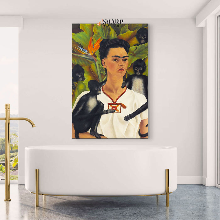 Frida Kahlo Self-Portrait with Monkeys Canvas Wall Art