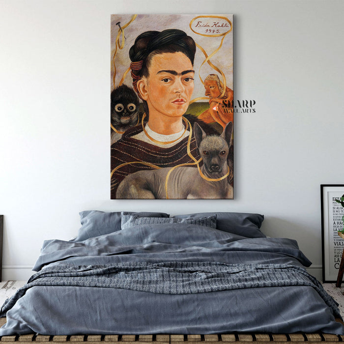 Frida Kahlo Self Portrait With Small Monkey Canvas Wall Art