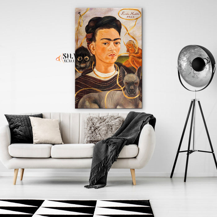 Frida Kahlo Self Portrait With Small Monkey Canvas Wall Art
