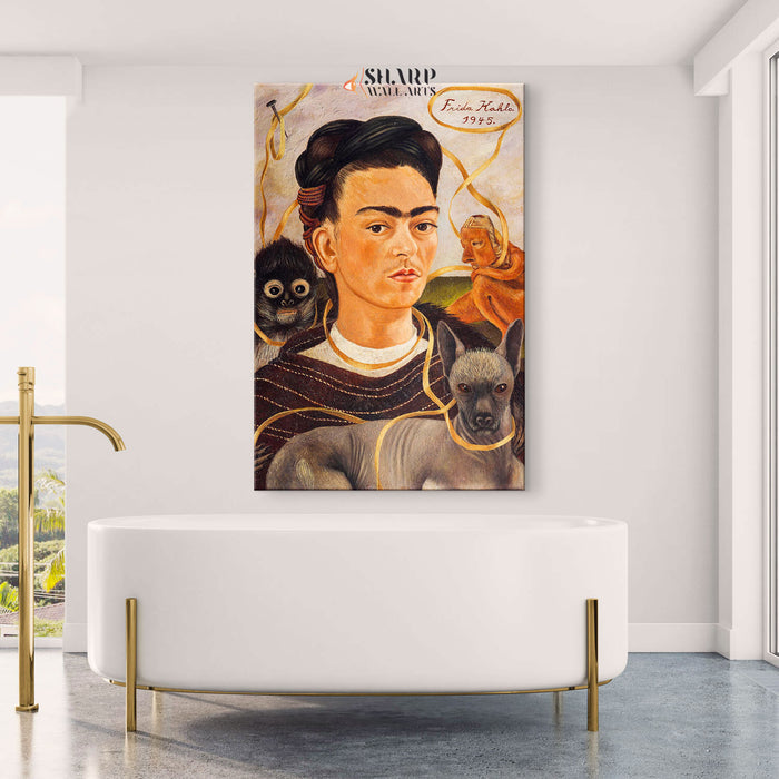 Frida Kahlo Self Portrait With Small Monkey Canvas Wall Art