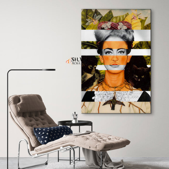 Frida Kahlo Self Portrait with Thorn Necklace and Joan Crawford Canvas Wall Art