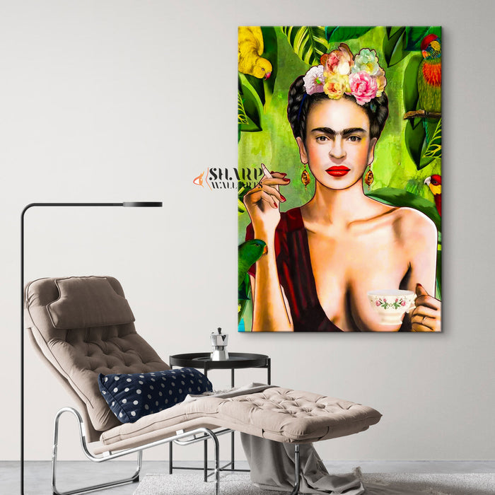 Frida Kahlo Tea And Smoking Canvas Wall Art
