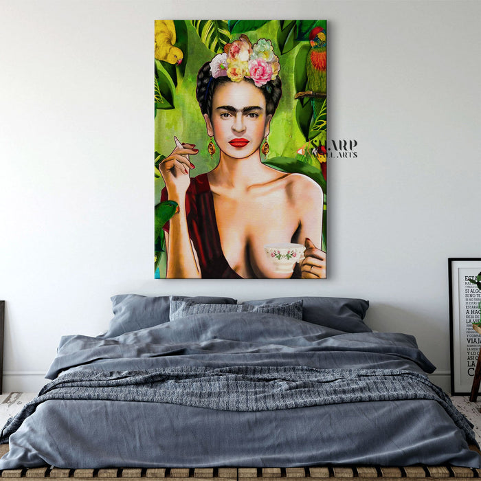 Frida Kahlo Tea And Smoking Canvas Wall Art