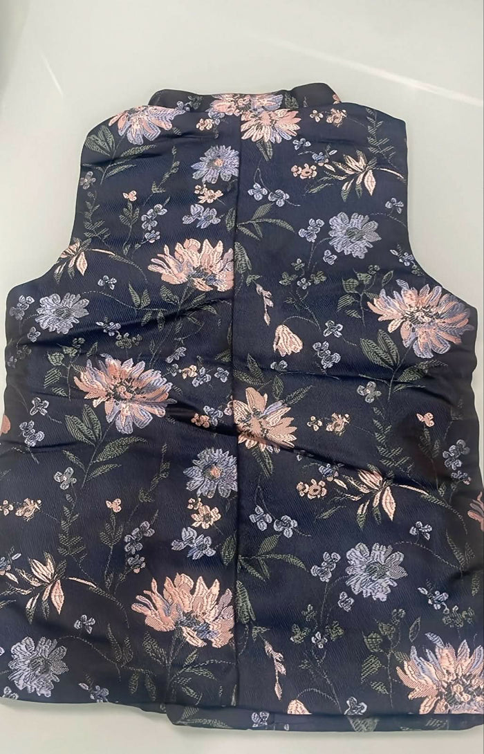 GINI & JONY  Boys Black & Green Floral Woven Design Satin Weave Nehru Jacket (24 Months)
