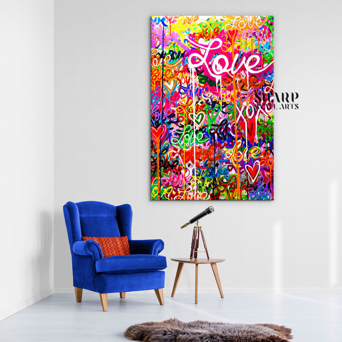 Graffiti Love And Hearts Canvas Wall Art