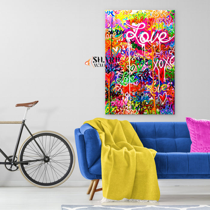 Graffiti Love And Hearts Canvas Wall Art