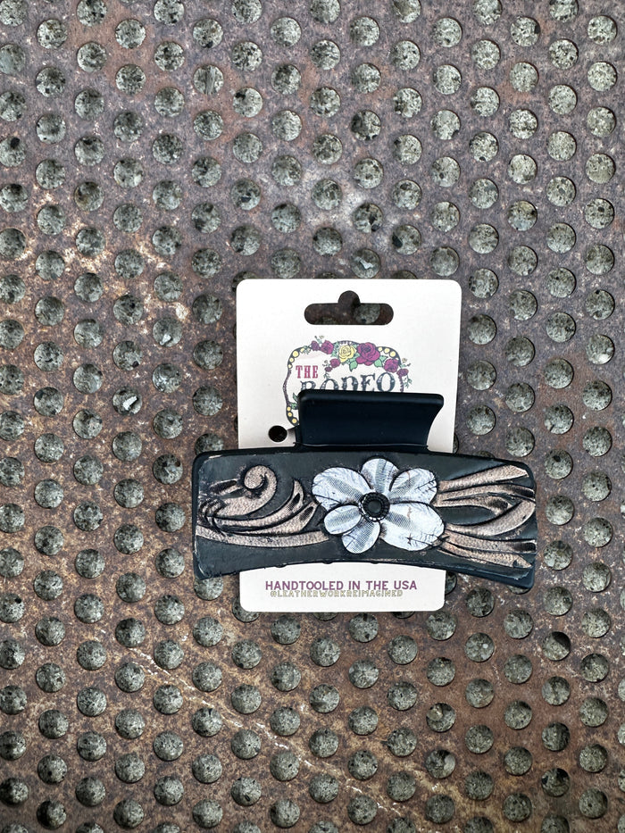 Hand tooled Leather Hair clip Bubble Flower