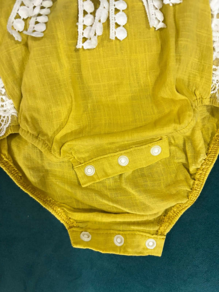 HOPSCOTCH Bodysuit Set Of (2) One with Lace and Crochet and One with Bunny Applique In Cotton