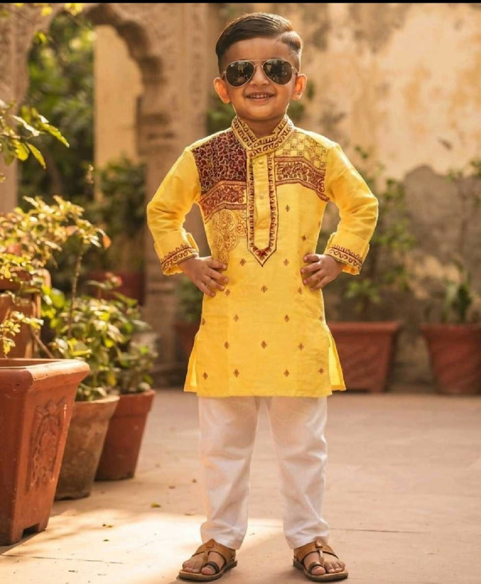 Kids Embroidered Kurta in Almost New condition, available in Delhi, featuring elegant embroidery, traditional styling, and a comfortable design for weddings, festivals, family functions, and special occasions.