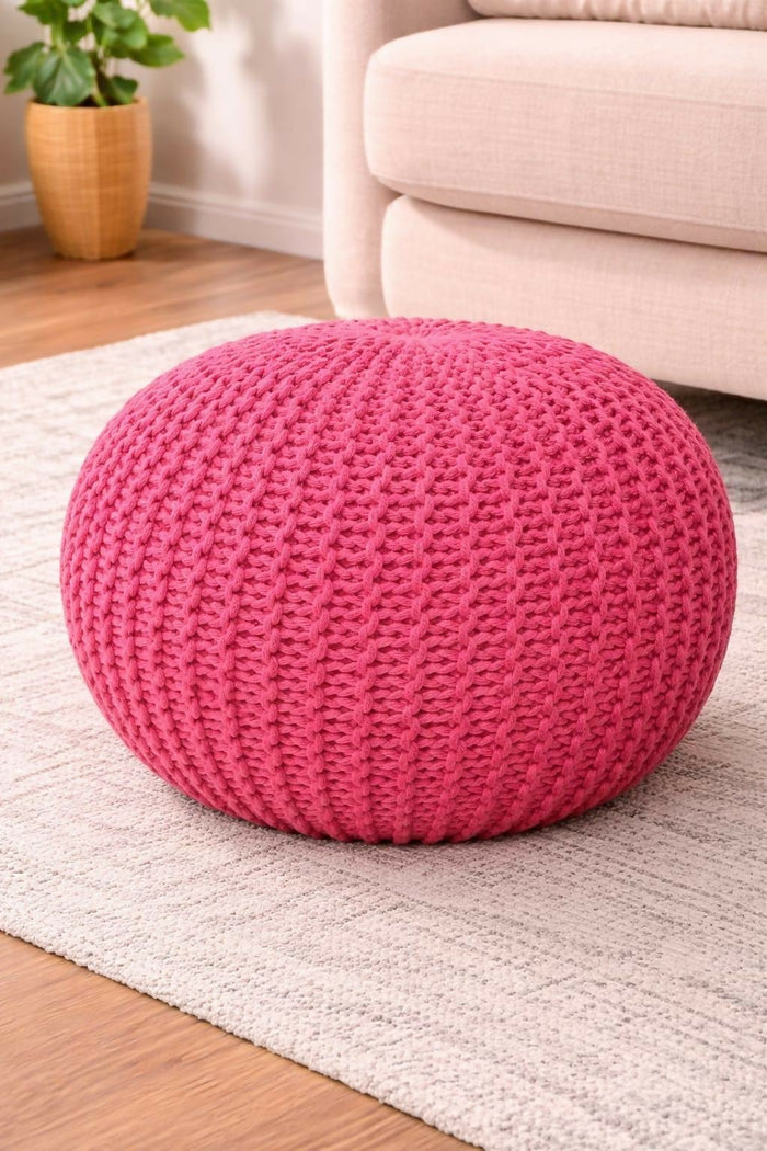 Knitted Cotton Heavy Pouf Stool – Premium Handcrafted Seating & Decor Accent
