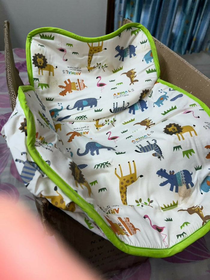 LUVLAP 3-in-1 Baby High Chair in Green, Almost New condition, available in Indore, featuring a comfortable seat, feeding tray, safety harness, sturdy frame, and versatile design for convenient baby and toddler mealtimes.