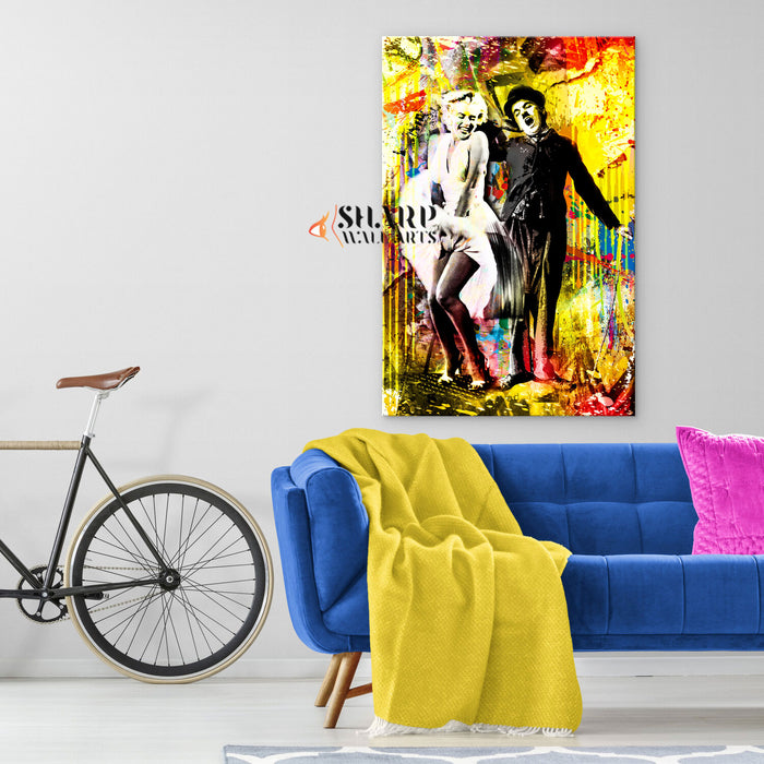 Marilyn Monroe And Charlie Chaplin Canvas Wall Art