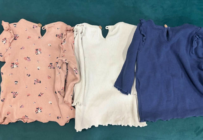 MARKS & SPENCER 3-pack ribbed cotton T-shirts – soft, stretchable, stylish full sleeves for babies.