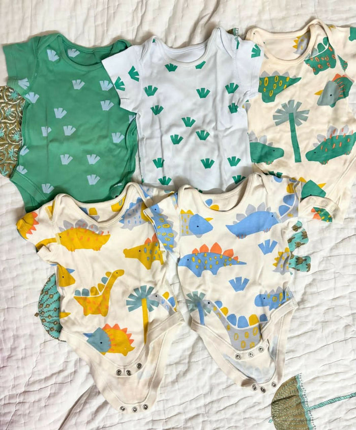 MARKS & SPENCER 5-pack cotton bodysuits – soft, printed, 3–6 months (fits up to 8 months).