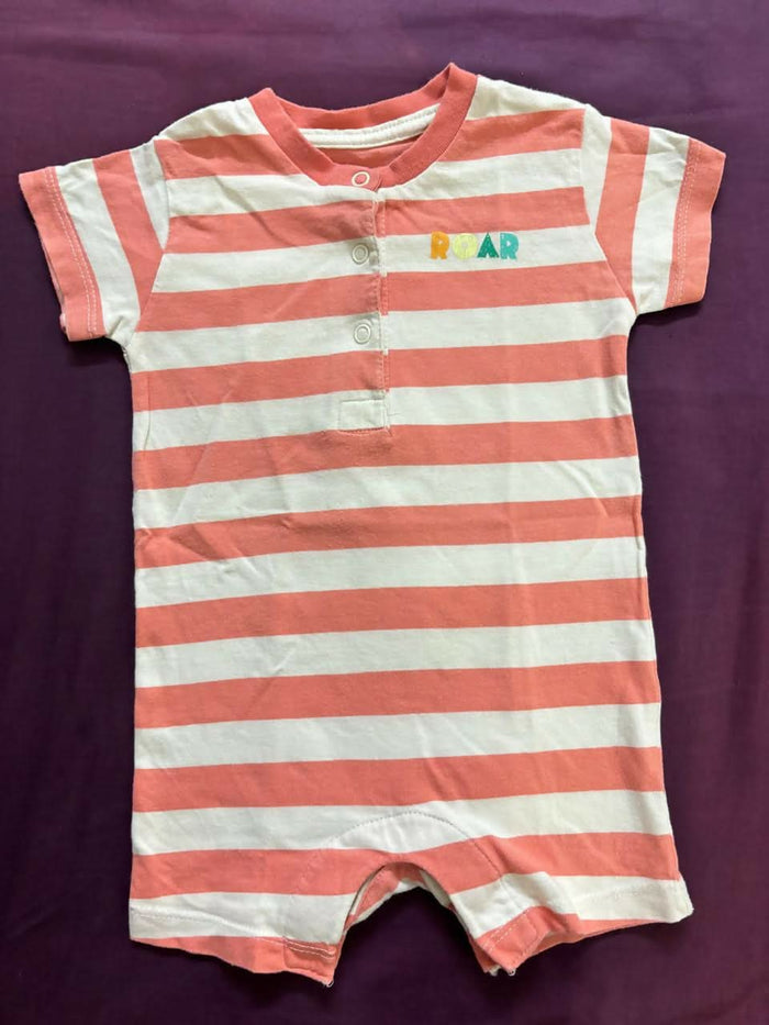 MARKS & SPENCER cotton romper – striped orange/white, 3–6 months, breathable & barely used.