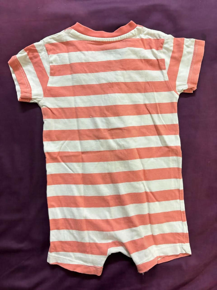 MARKS & SPENCER cotton romper – striped orange/white, 3–6 months, breathable & barely used.