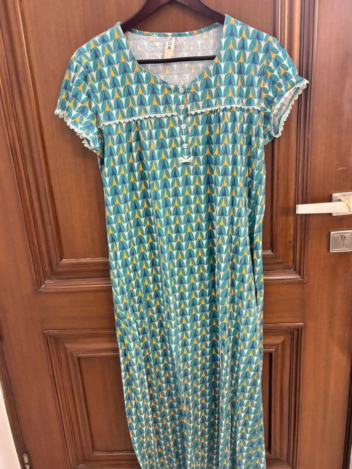 MAX nursing maxi gowns – set of 2, cotton hosiery, soft & stretchable with front buttons (L/XL).