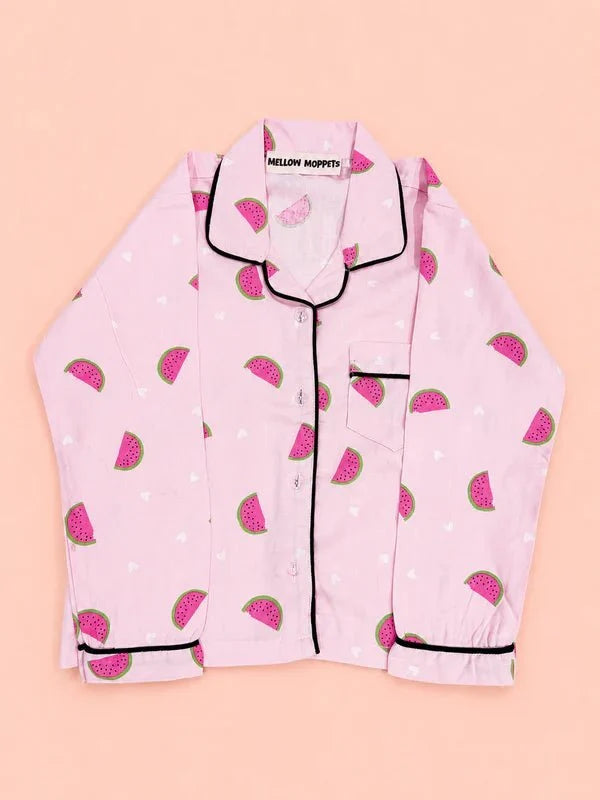 MELLOW Sweet Watermelon night suit with soft comfortable fabric, playful watermelon-themed print, relaxed fit, and cozy comfort for bedtime, sleep, and everyday lounging.