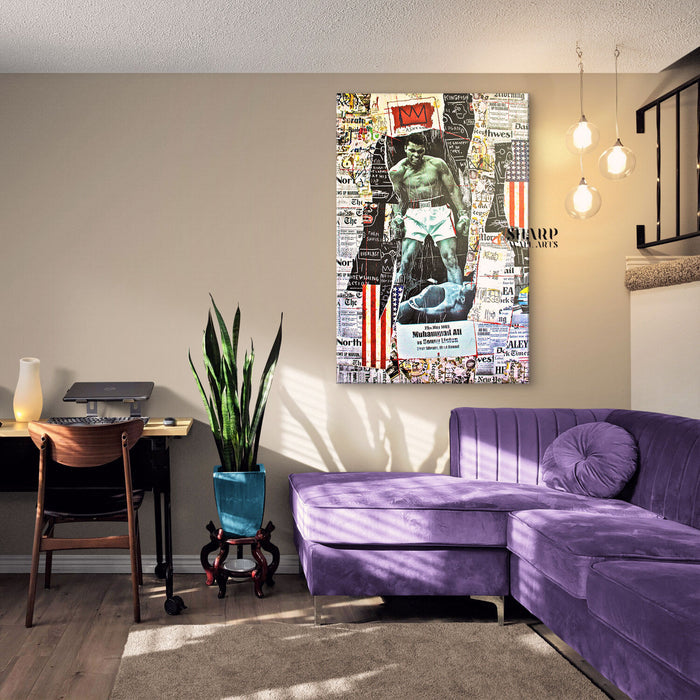 Muhammad Ali vs Sonny Liston Mixed Art Canvas Print