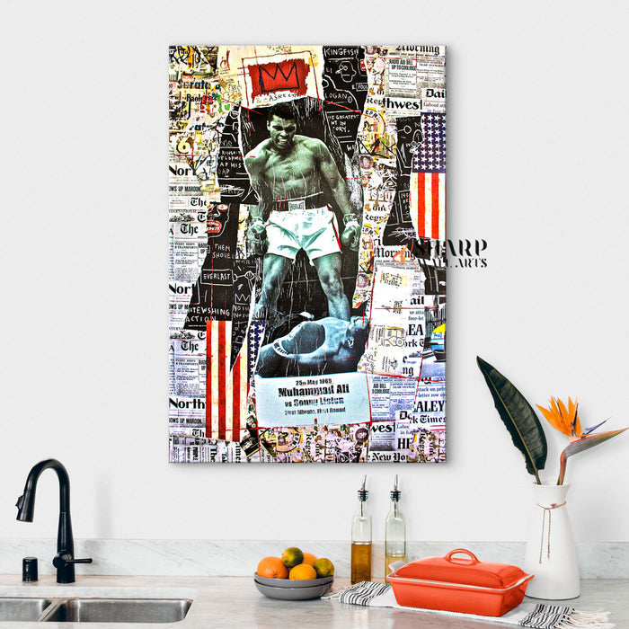 Muhammad Ali vs Sonny Liston Mixed Art Canvas Print