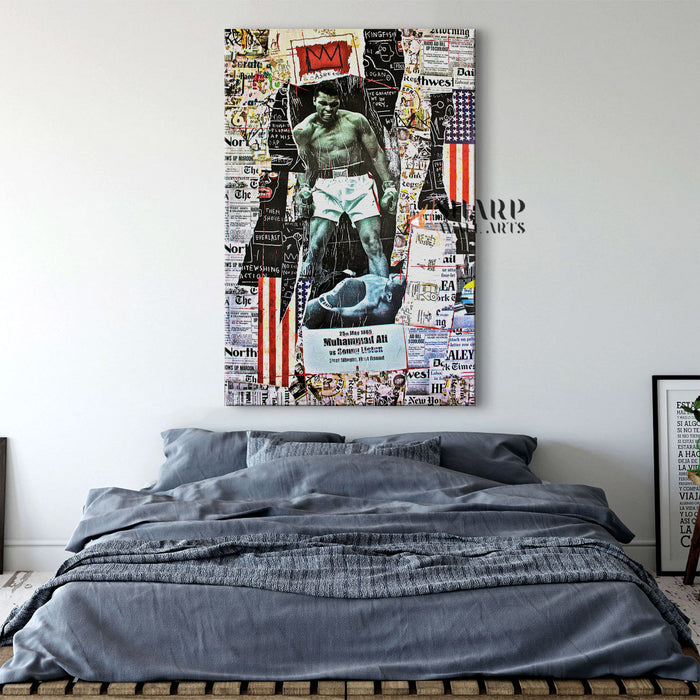 Muhammad Ali vs Sonny Liston Mixed Art Canvas Print