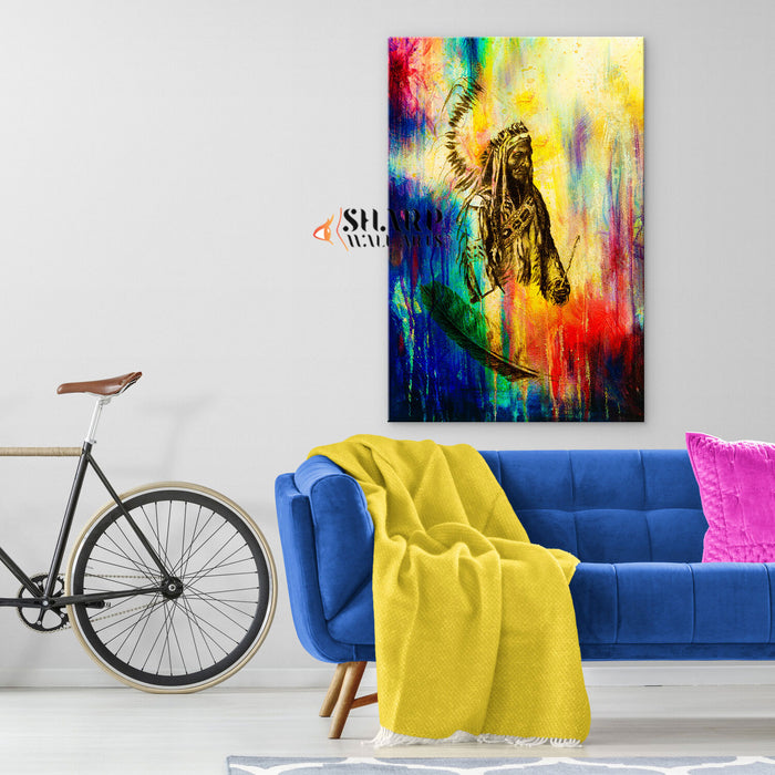 Native American Chief Abstract Canvas Wall Art