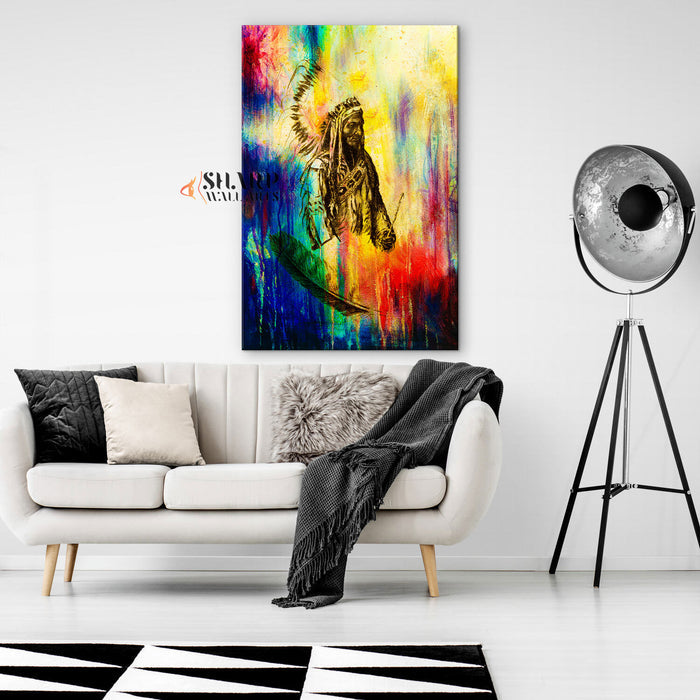 Native American Chief Abstract Canvas Wall Art