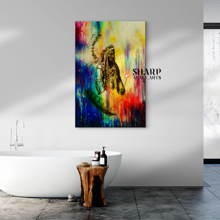 Native American Chief Abstract Canvas Wall Art