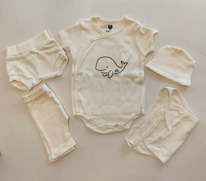 Shop Newborn Baby Clothing Set – Complete cotton essentials with cap, mittens, booties & more, perfect for baby showers and daily use.