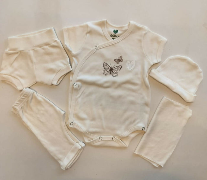 Shop Newborn Baby Clothing Set – Complete cotton essentials with cap, mittens, booties & more, perfect for baby showers and daily use.