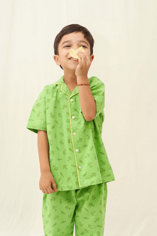 Discover the organic comfort green 100% cotton boys' night suit, offering premium softness and breathable, hypoallergenic fabric for a restful night's sleep.