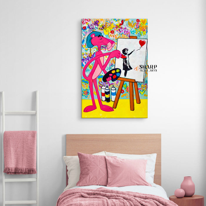 Panther Painting Banksy Balloon Girl Canvas Wall Art