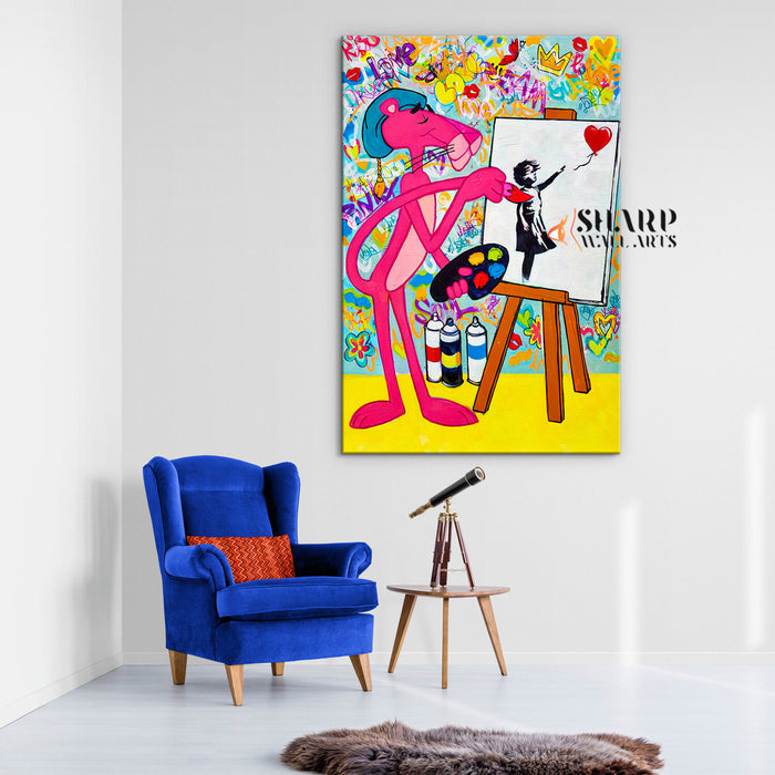 Panther Painting Banksy Balloon Girl Canvas Wall Art