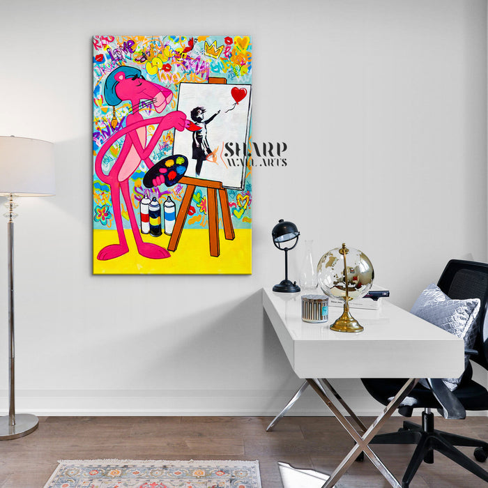 Panther Painting Banksy Balloon Girl Canvas Wall Art