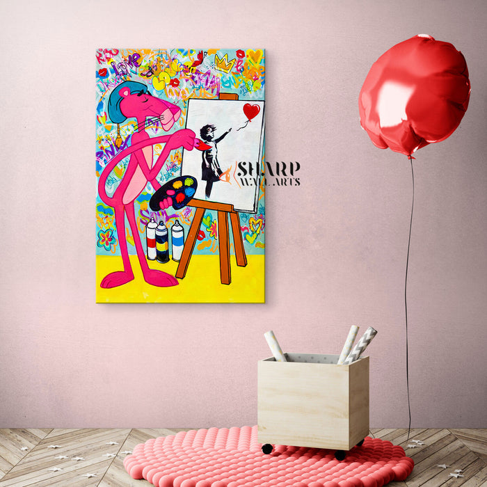 Panther Painting Banksy Balloon Girl Canvas Wall Art