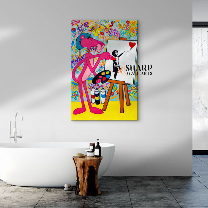 Panther Painting Banksy Balloon Girl Canvas Wall Art