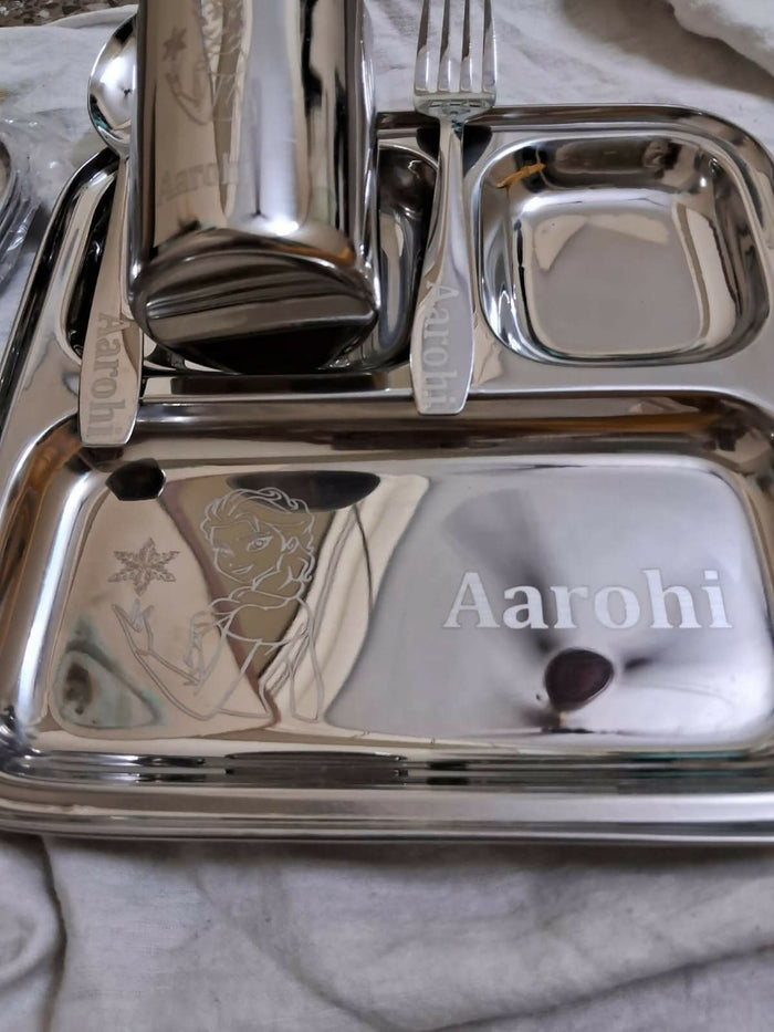Buy Personalised Stainless Steel Plate, Glass, Spoon and Fork Set – Safe, Durable, and Custom Dining Set for Kids