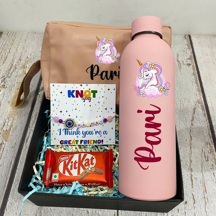Personalized daily utility hamper gift set featuring customized everyday essentials in a beautifully arranged gift box, perfect for birthdays, baby showers, return gifts, and special occasions.