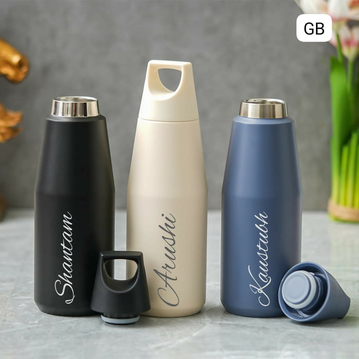 Personalized Temple Insulated Bottle (580 ml) with double-wall insulation, leak-proof lid, stainless steel construction, and custom name personalization to keep drinks hot or cold for everyday use.