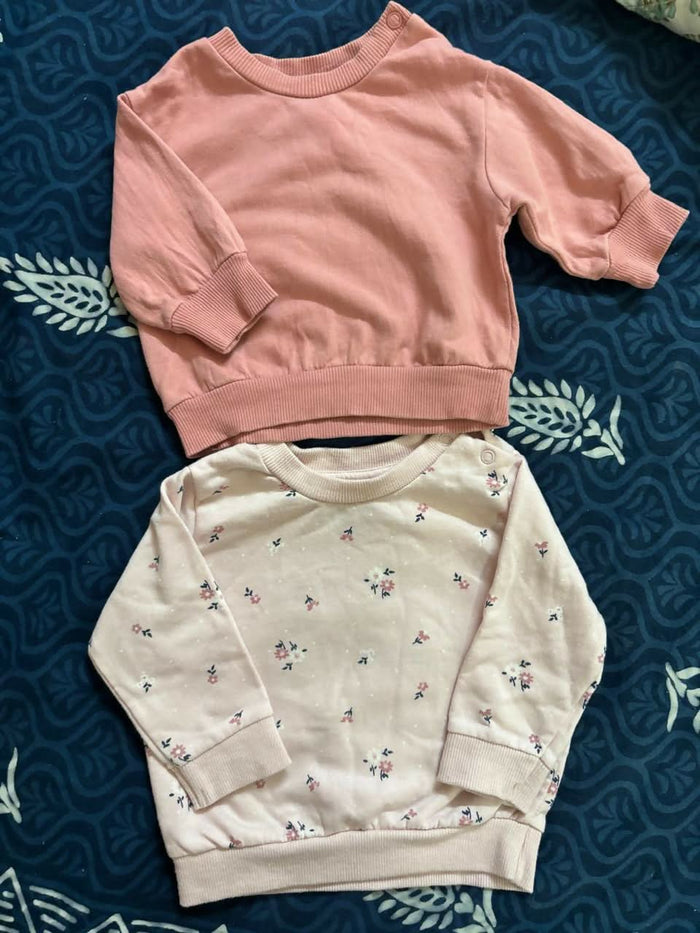 Set of 2 baby sweatshirts (H&M & Lullaby Baby) – warm, soft, and stylish for 0–5 months.