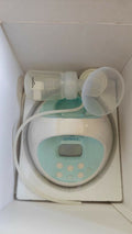 SPECTRA S-1 Plus Electric Breast Pump in White & Sky Blue with adjustable suction levels, massage mode, rechargeable battery, closed-system hygiene, and quiet operation for comfortable milk expression.