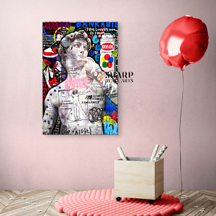 Statue Of David Graffiti Canvas Wall Art