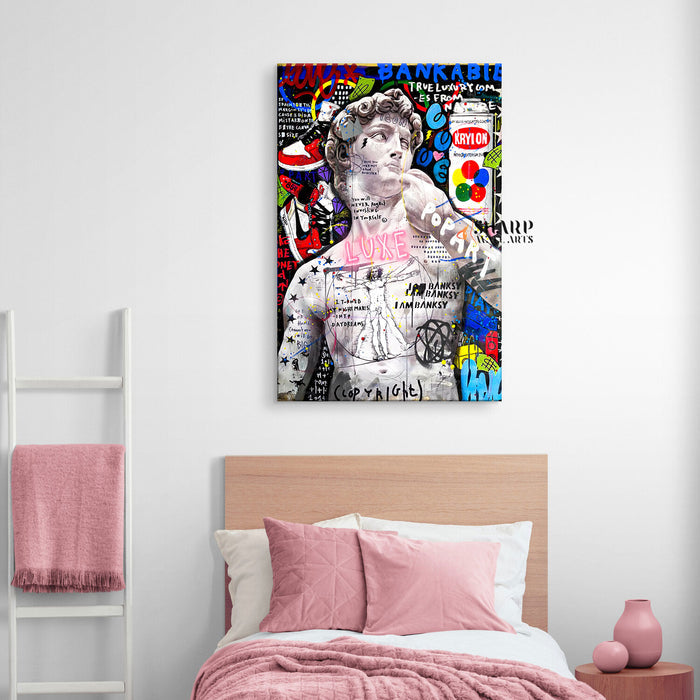 Statue Of David Graffiti Canvas Wall Art