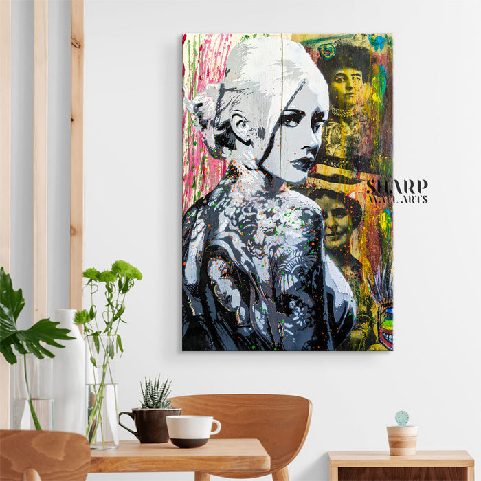 Tattoo Girl Graffiti Canvas Wall Art