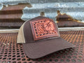 The Pansy Handtooled Leather Patch Cap with Beaded Border