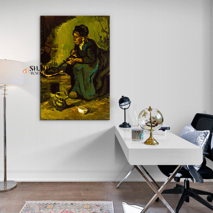 Vincent van Gogh A Peasant Woman Cooking Canvas Wall Art