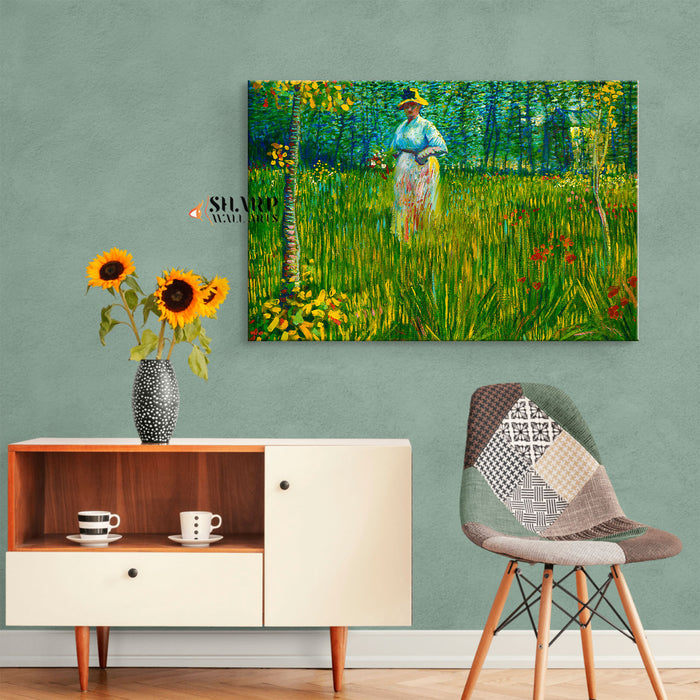 Vincent van Gogh A Woman Walking in a Garden Canvas Wall Art
