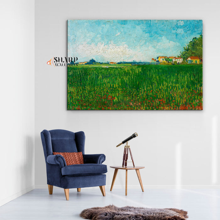 Vincent van Gogh Farmhouses In A Wheat Field Canvas Wall Art