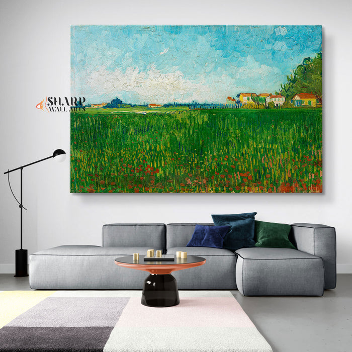 Vincent van Gogh Farmhouses In A Wheat Field Canvas Wall Art