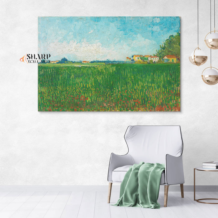 Vincent van Gogh Farmhouses In A Wheat Field Canvas Wall Art